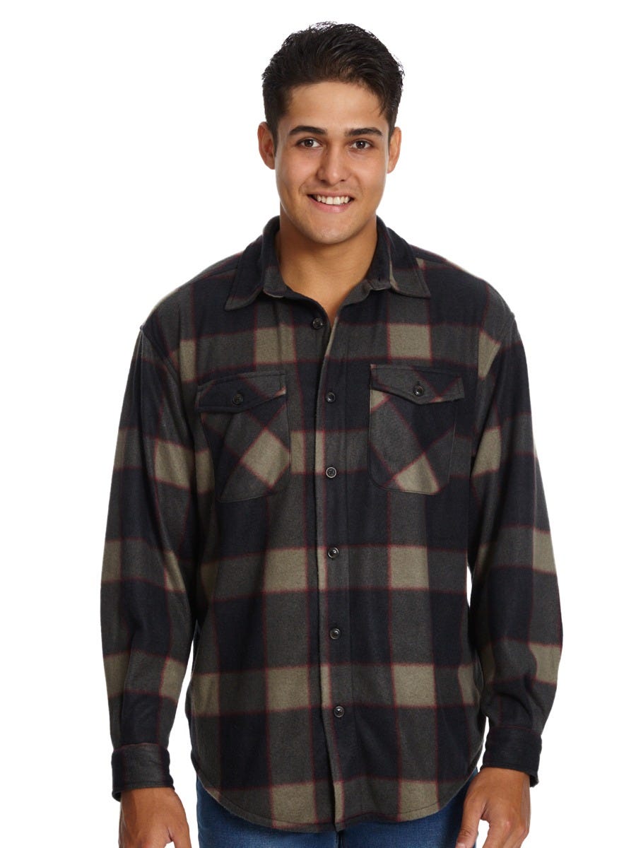 Lowes Taupe Black Check Polar Fleece Shirt Lowes Menswear