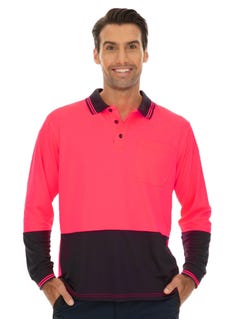 Traders Pink & Navy Long Sleeve Hi-Vis Polo | Traders | Shirts | Lowes