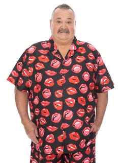 Big Mens Short Sleeve Lip Party Print Shirt