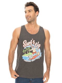 Lowes Mens Graphic Catch The Wave Singlet Charcoal