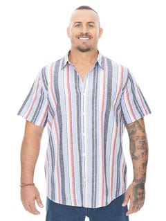 Big Mens Vertical Stripe Linen Shirt