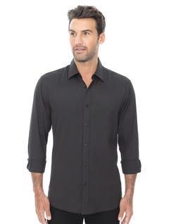 Mens Long Sleeve Business Shirt Black Dobby Stripe