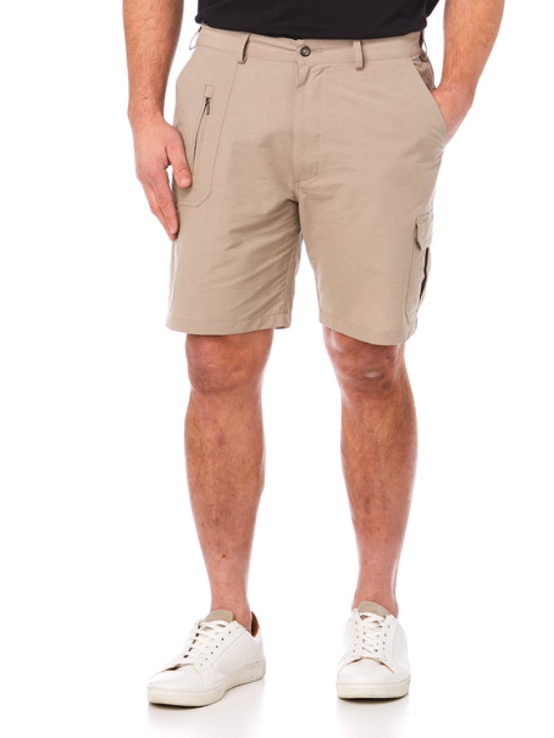 Travel Shorts Beige Elastic Waist Lowes Menswear