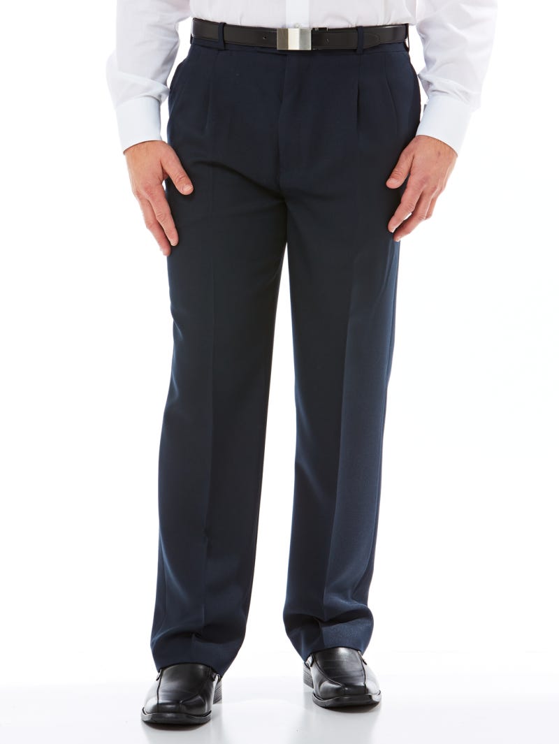 Pleat Front Trousers Navy Regular Fit