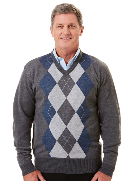 Elliotts Grey Marle Argyle Pullover 14N Lowes Menswear