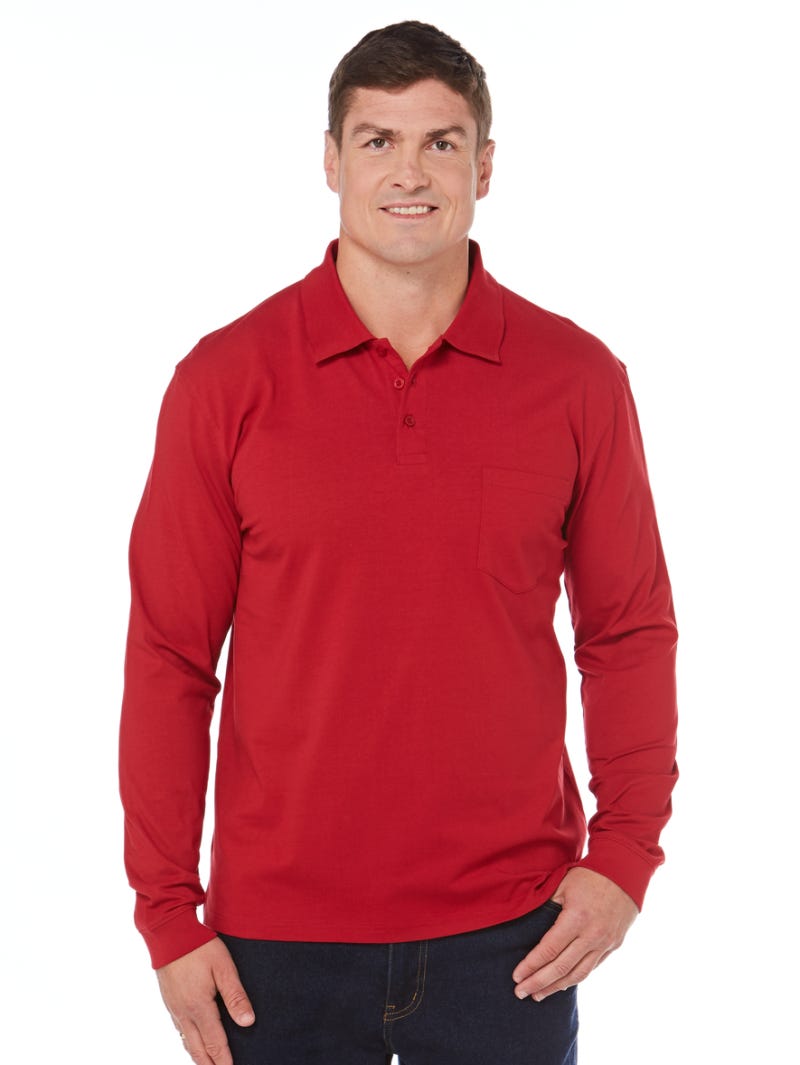 Mens red long sleeve polo shirt sales