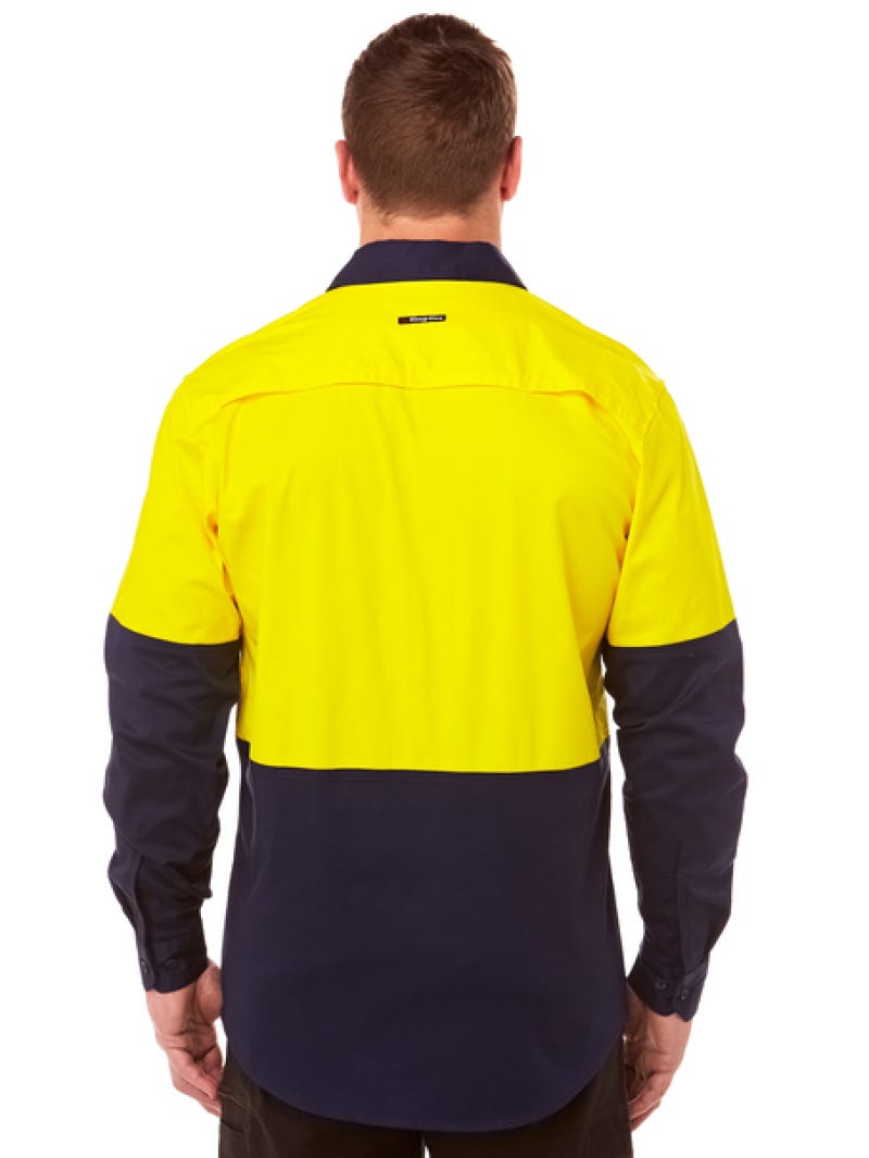 King Gee Stretch Hi Vis Yellow Navy Shirt Lowes Menswear