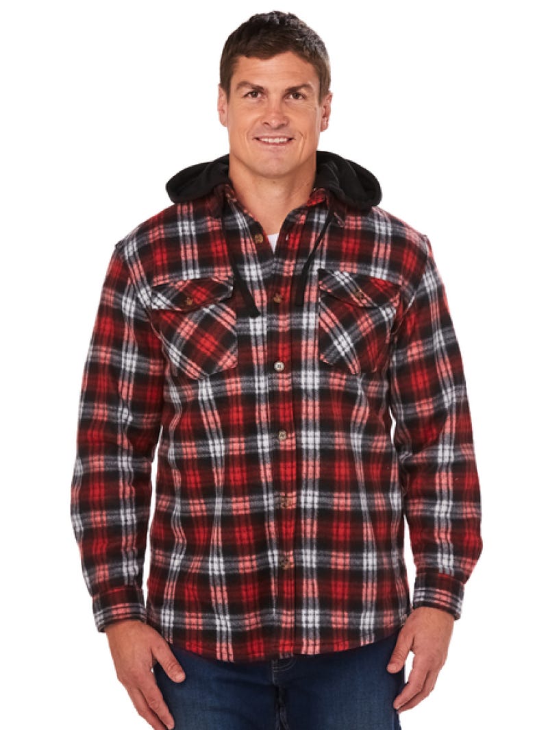Red check on sale hooded shirt