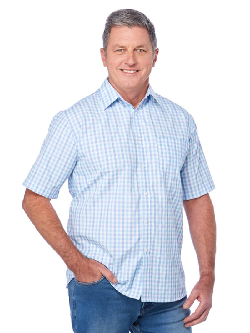 Lowes Aqua Blue Check Short Sleeve Shirt Lowes Menswear