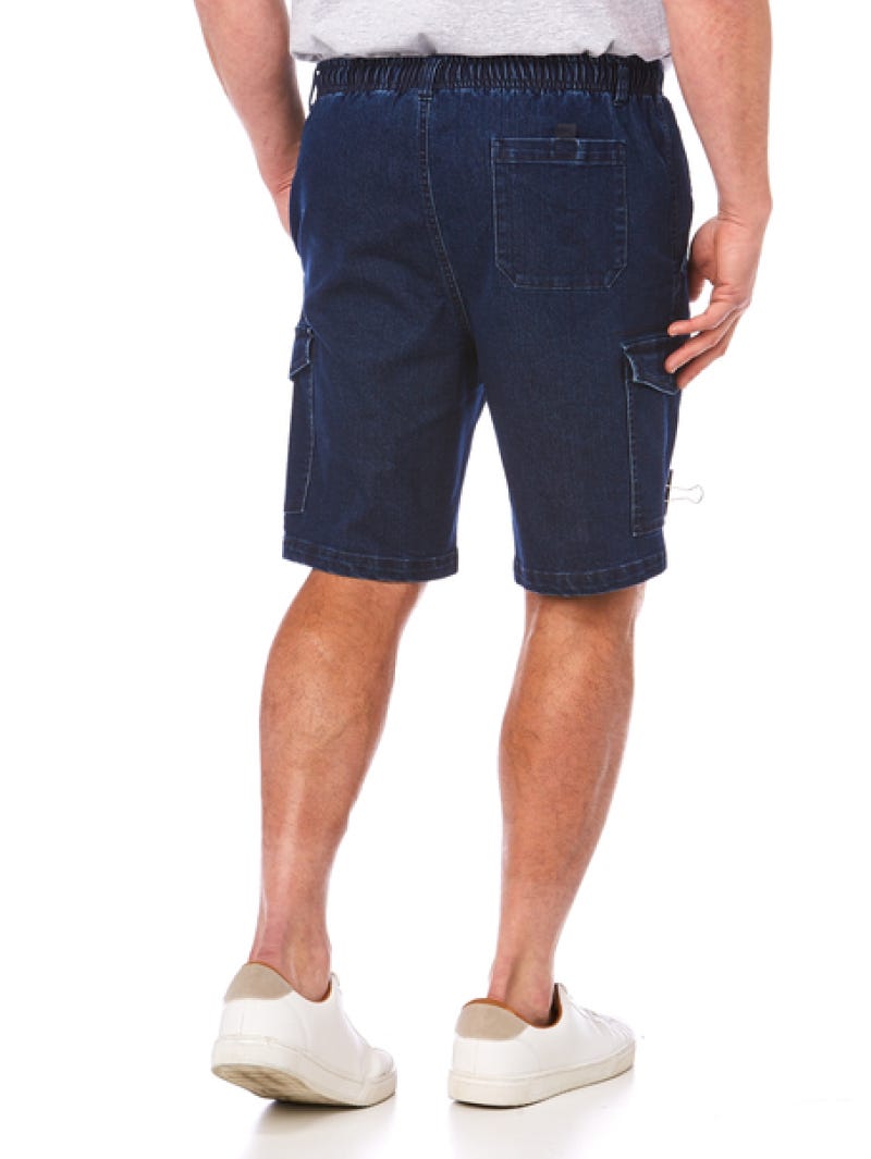 Stretch Jean Cargo Shorts Dark Blue Elastic Waist
