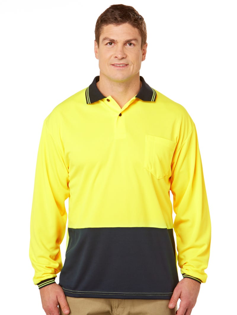 Lowes Long Sleeve Hi Vis Polo Top Yellow Navy Lowes Menswear