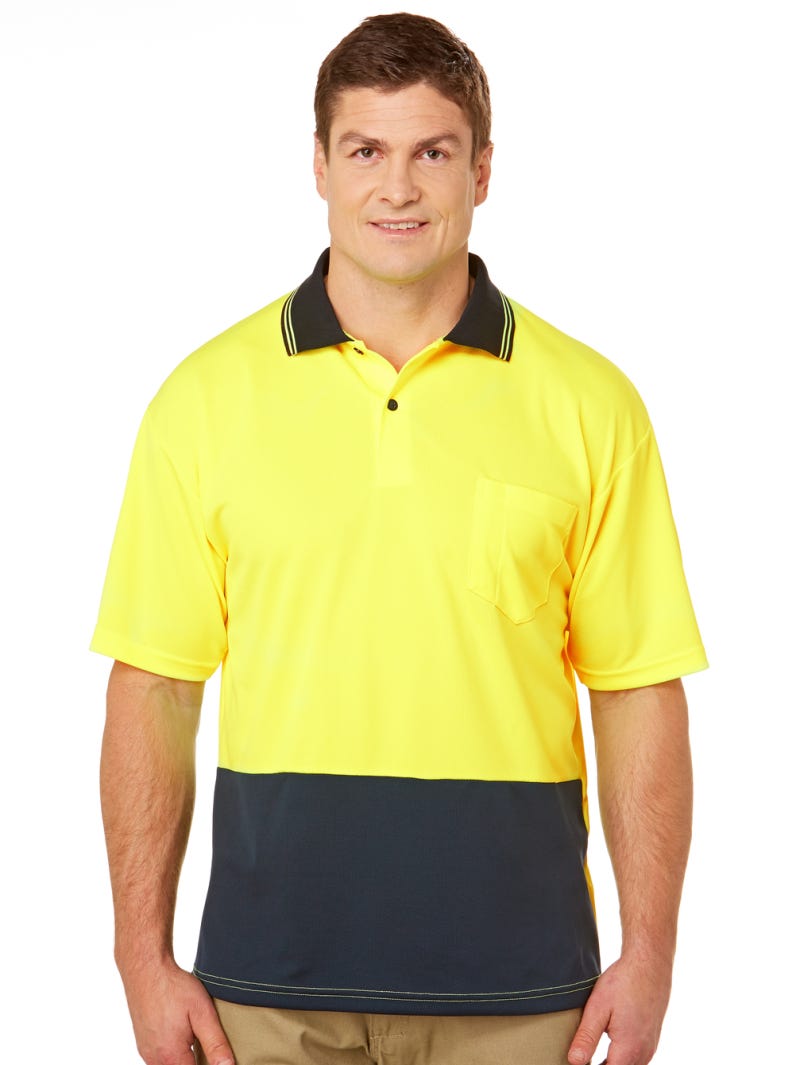 Lowes Short Sleeve Hi Vis Polo Top Yellow Navy Lowes Menswear